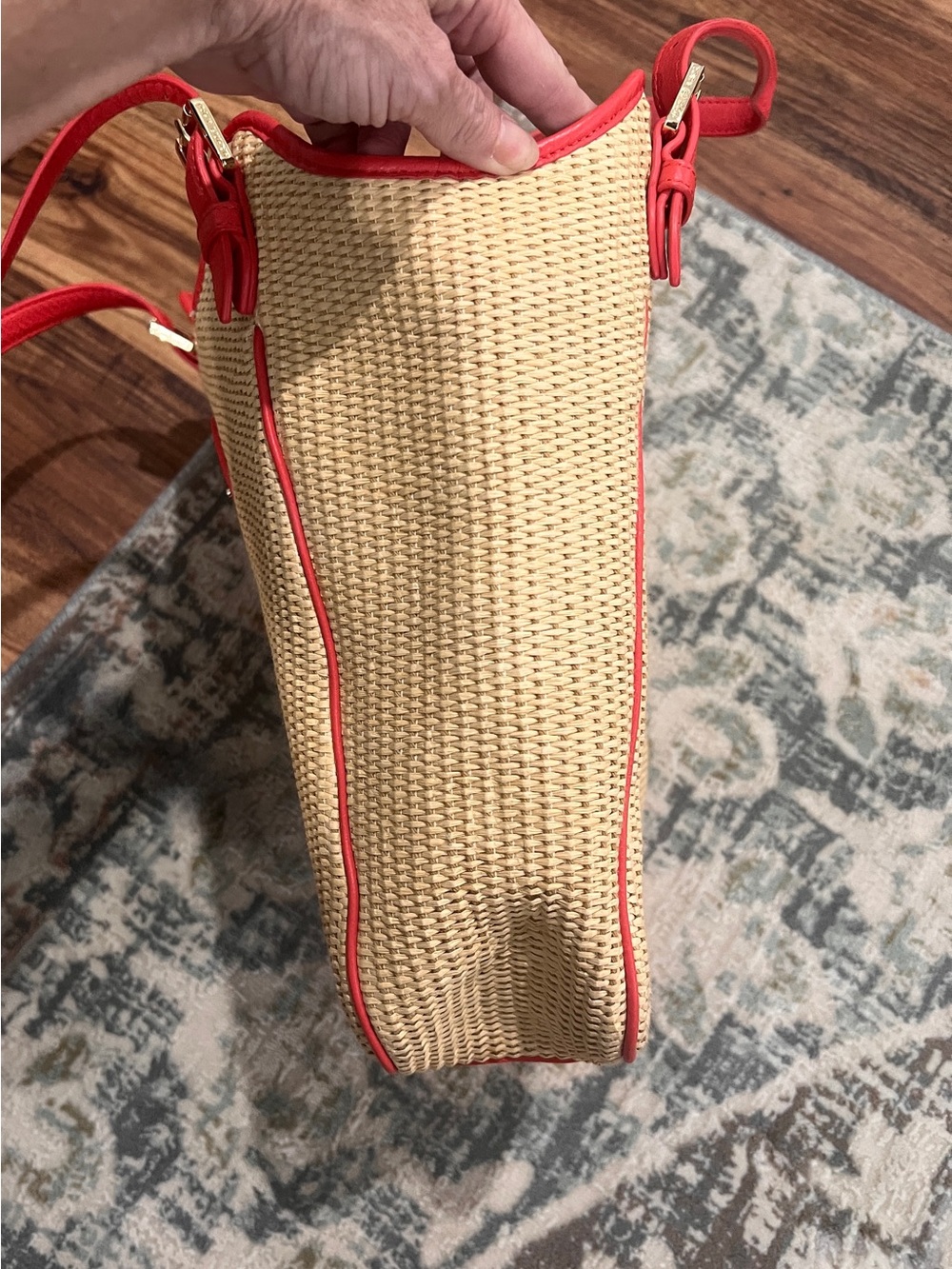 Tory Burch Raffia Straw Tote with Poppy Red Leather Trim - Picture 11 of 11